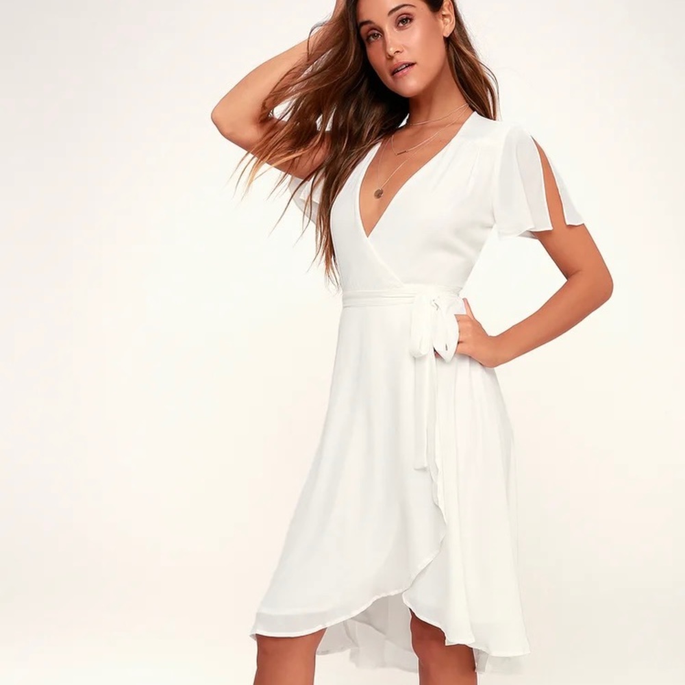 Lulus Rise to the Occasion White Midi Wrap Dress